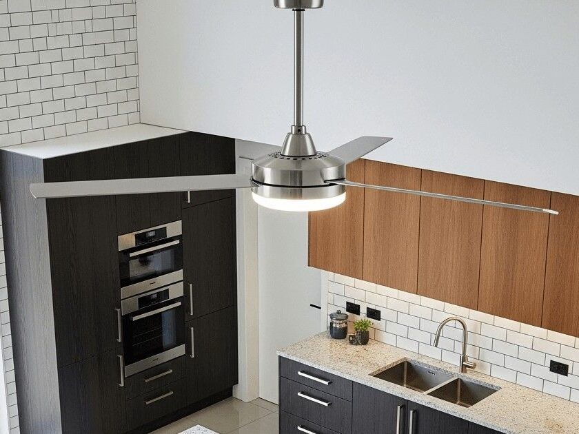 Ceiling fan and light combination unit fitted with correct wiring and switching for reliable operation.