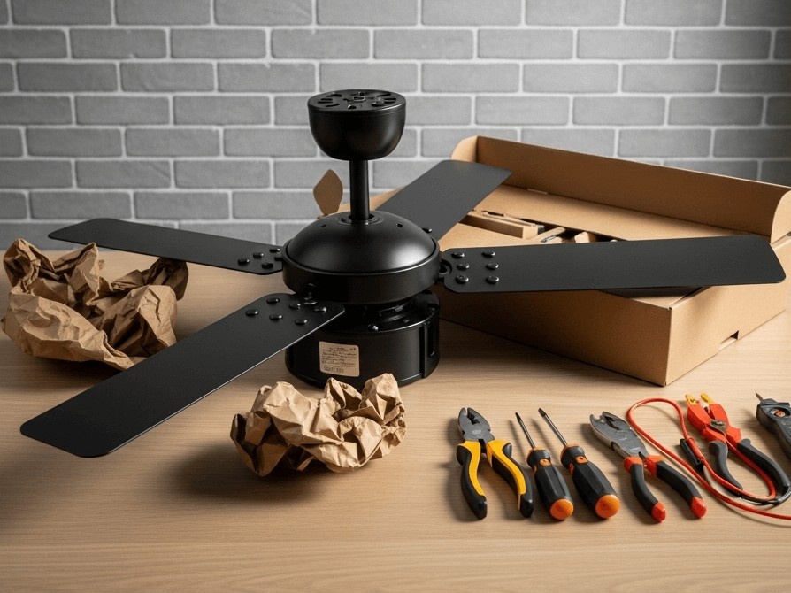 Electrician replacing an old ceiling fan with a safely installed, securely mounted new unit in a Christchurch home