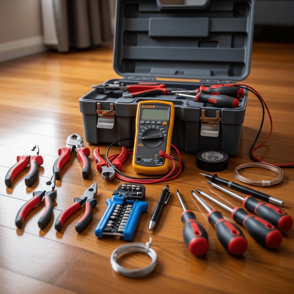 electrician's toolbox containing all devices needed for fixing electrical repair issues