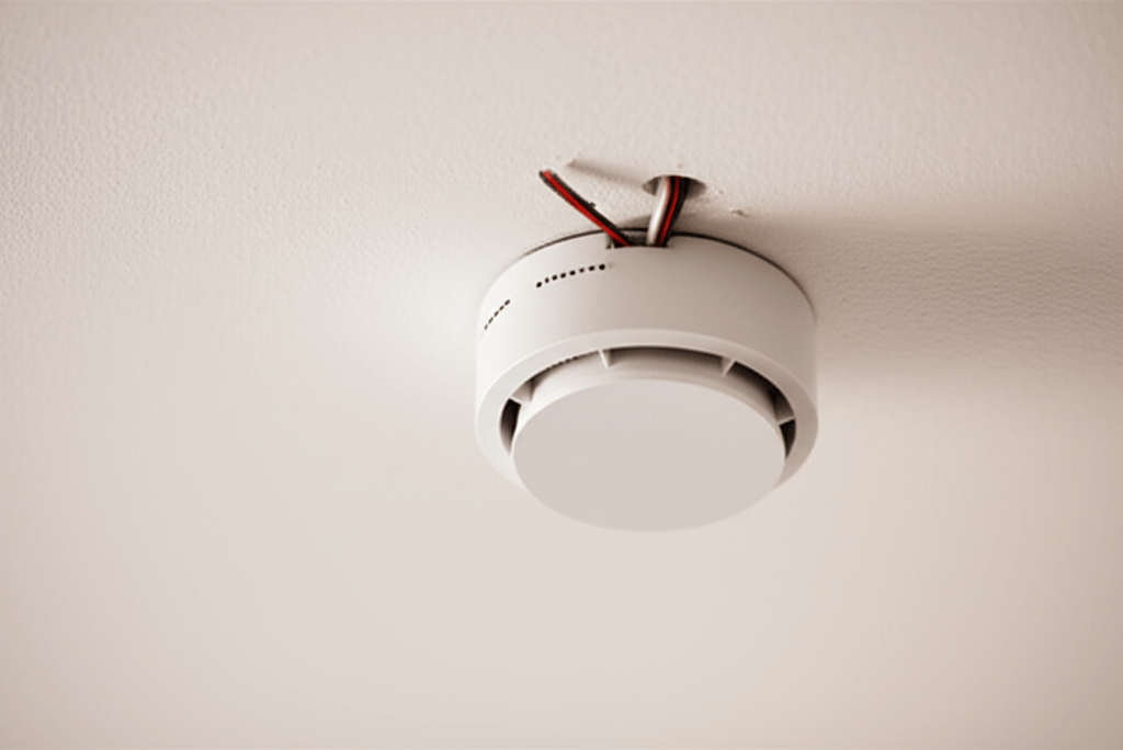 Hardwired smoke alarm installation on ceiling in Christchurch home