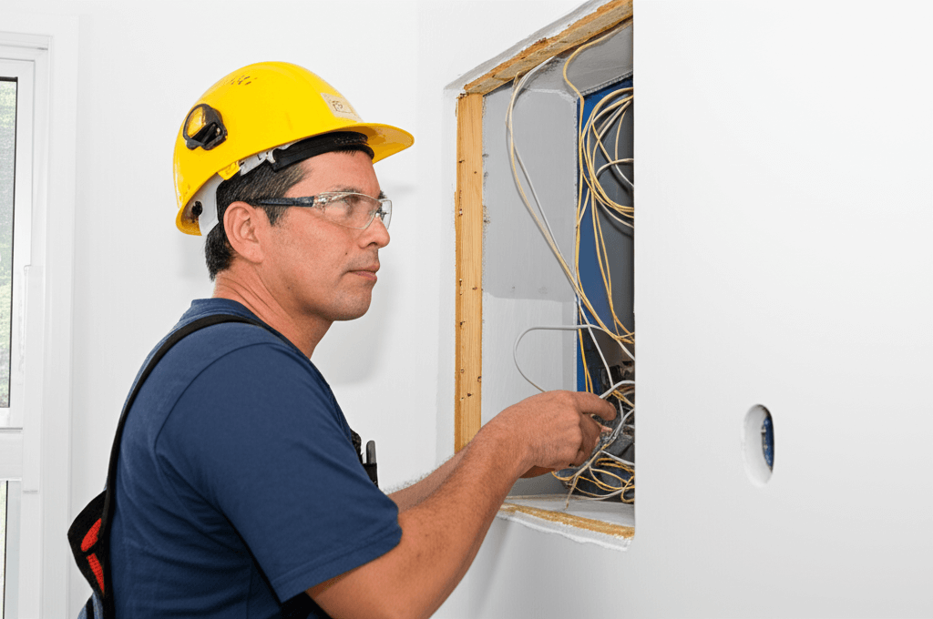 Electrician working on home renovation wiring in Christchurch