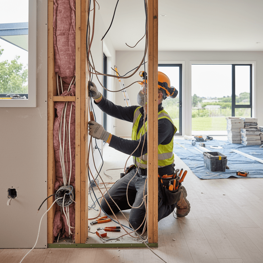 Electrician rewiring a house during renovation in Christchurch