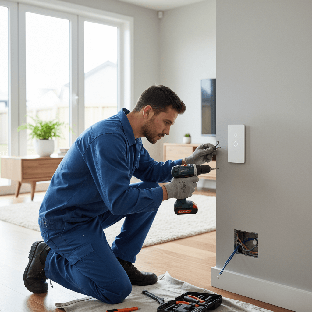 Licensed residential electrician installing a light switch in a Christchurch home