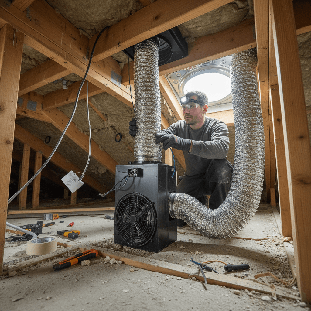 Ducted bathroom ventilation system with inline fan installation