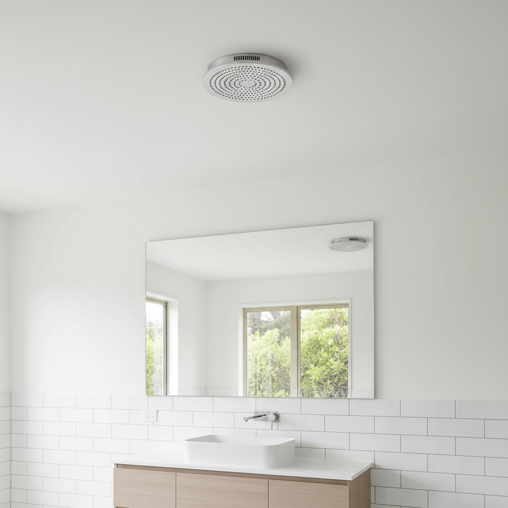 Bathroom extractor ventilation fan installed in ceiling for healthy homes ventilation compliance