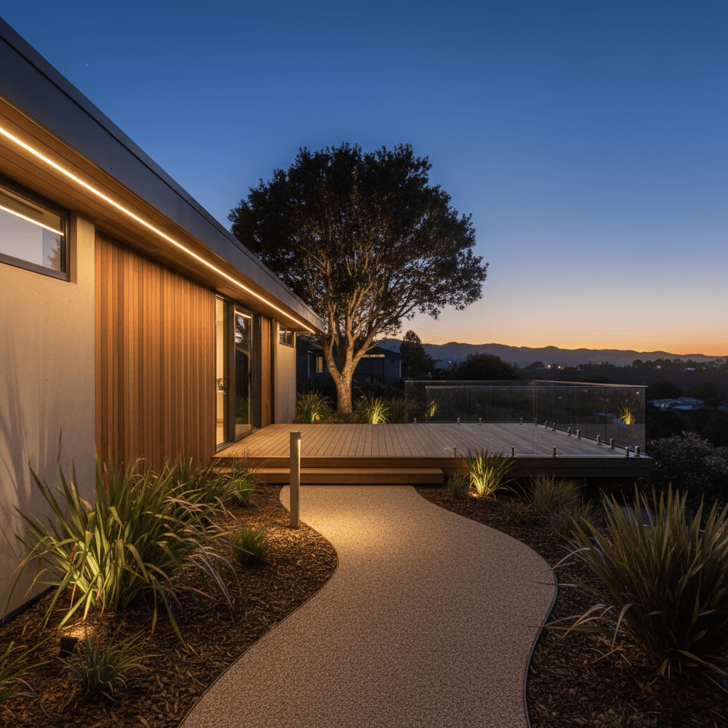 Outdoor LED lighting installation on Christchurch home exterior