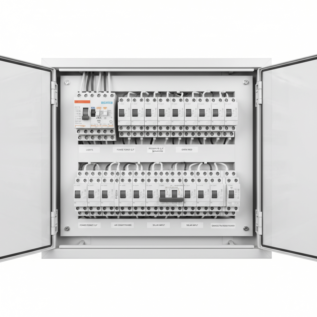 Modern residential switchboard with RCD safety switches and circuit breakers in Christchurch
