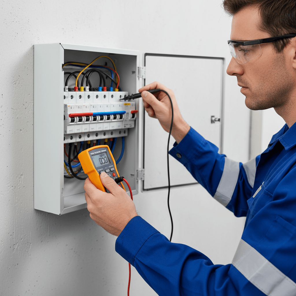 RCD safety switch testing on residential switchboard for electrical compliance
