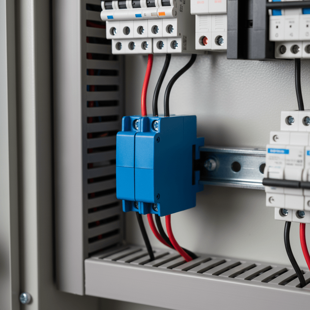 Surge protection device mounted inside a residential switchboard panel